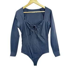 Abercrombie & Fitch Soft AF Black Twist Front Cutout Bodysuit Top Womens Size L